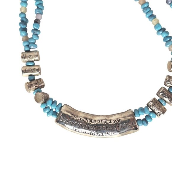 Vintage Blue Bead Multi Strand Religious Necklace - Picture 3 of 7